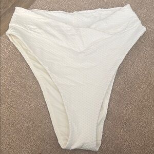 White Textured High-Waist Bikini Bottom
